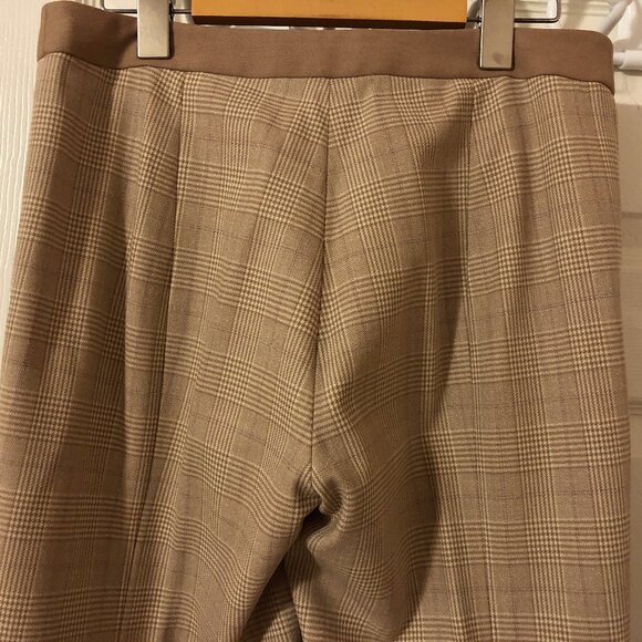 Camel And Cream Plaid Wool Blend Trousers - Picture 3 of 10